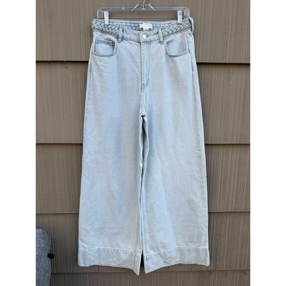 HM High Waisted Wide Leg Jeans Light Wash Braided Waistband Size 8